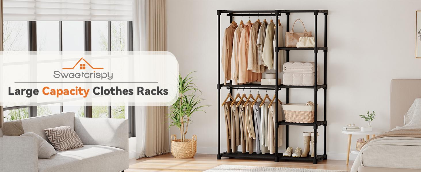 Sweetcrispy Wardrobe Closet,Portable Clothes Racks for Hanging Clothes, Free Standing Closet with 4 Tier Shelves, Closet Organizers and Storage Rack for Cloakroom, Bedroom Sweetcrispy Wardrobe Closet,Portable Clothes Racks for Hanging Clothes, Free Standing Closet with 4 Tier Shelves, Closet Organizers and Storage Rack for Cloakroom, Bedroom