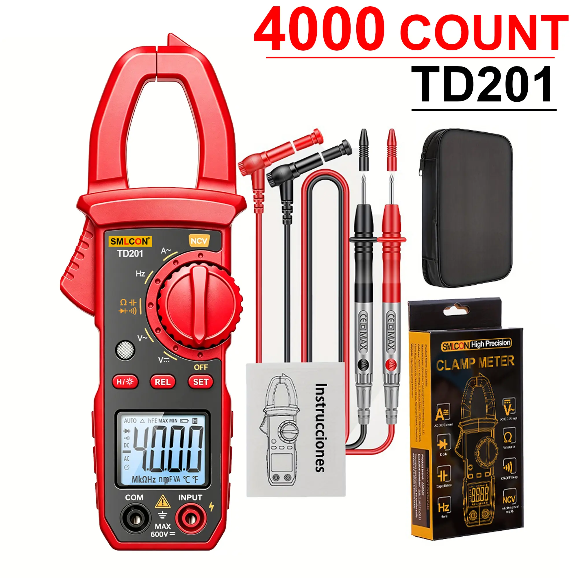 SMLCON Digital Clamp Meter,Multimeter Tester,4000 Count,NCV,Amp Voltmeter | Measures AC Current, AC/DC Voltage,Capacitance, Resistance, Diodes, Continuity Frequency Backlight Electrican Tools