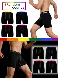8 pcs random men's slim fit shaping underwear - breathable, quick drying, elastic waistband, long boxer underwear for exercise, casual, Athletic wear - soft, lightweight, Suitable for all seasons, Men's flat cornered underwear