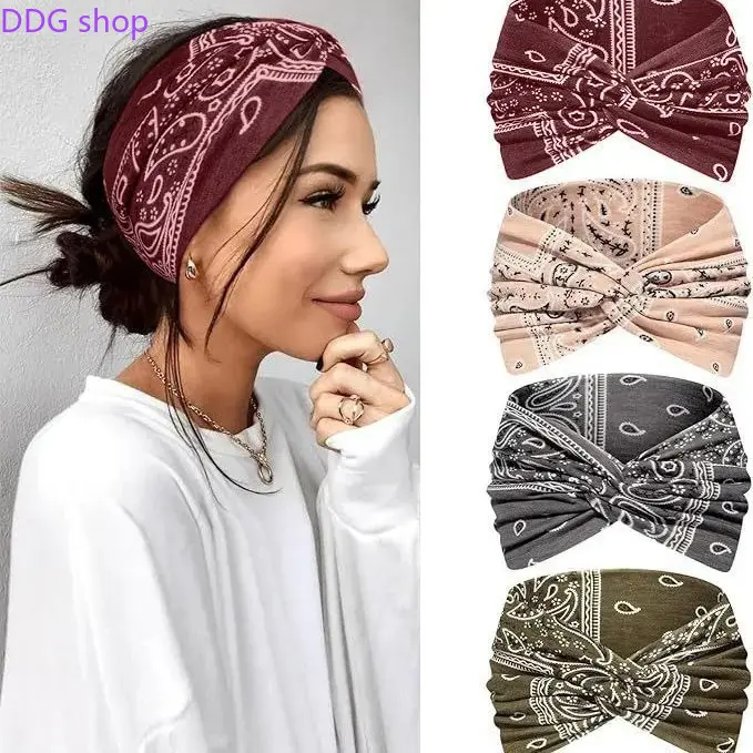 Women's 1-Size Cross-Print Yoga Headbands, Lightweight Breathable Stretchable Hair Accessories for Workout, Daily Wear