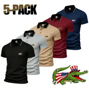 Men's Casual Polo Shirts with American Flag Crocodile Graphic Print, Classic Collared Short Sleeve Golf Tennis Tees, Breathable Slim Fit Business Casual Tops for Daily & Outdoor Activities fathersdaygift