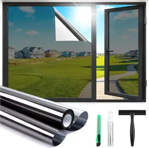 One Way Window Privacy Film, Window Tint for Home with Tools, Static Cling Removable, UV Sun Heat Blocking Reflective Mirror Film, See Out Not in, Black-Silver, 17.5 by 78.7 inch