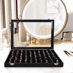 100 Slot Ring Jewelry Box Ring Storage Display Case Ring Stall Counter Display Dustproof Box Accessories