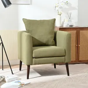 Modern Fabric Accent Chair, Upholstered Armchair for Living Room ,Mid Century Fabric Lounge Chair w/ Pillow, Comfortable Reading Chair with Wood Legs for Living Room, Bedroom,Reception Room (Olive)