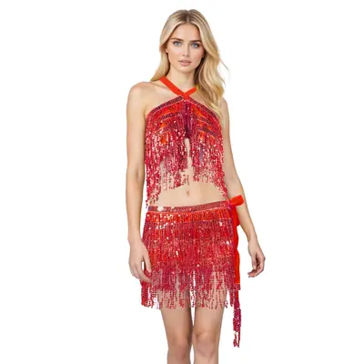 Skirt Red Fringe Crop Top You're A Complete Babe Fringe Top And