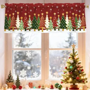Christmas Trees Valances for Windows 54x18 Inch Red Xmas Curtain Valance for Kitchen Bathroom Living Room Bedroom Decor