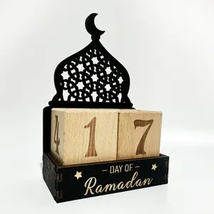 Ramadan Countdown Calendar Wooden Design, Star Moon Mosque Carving Decorative Item for Home Decoration During Ramadan Celebrations