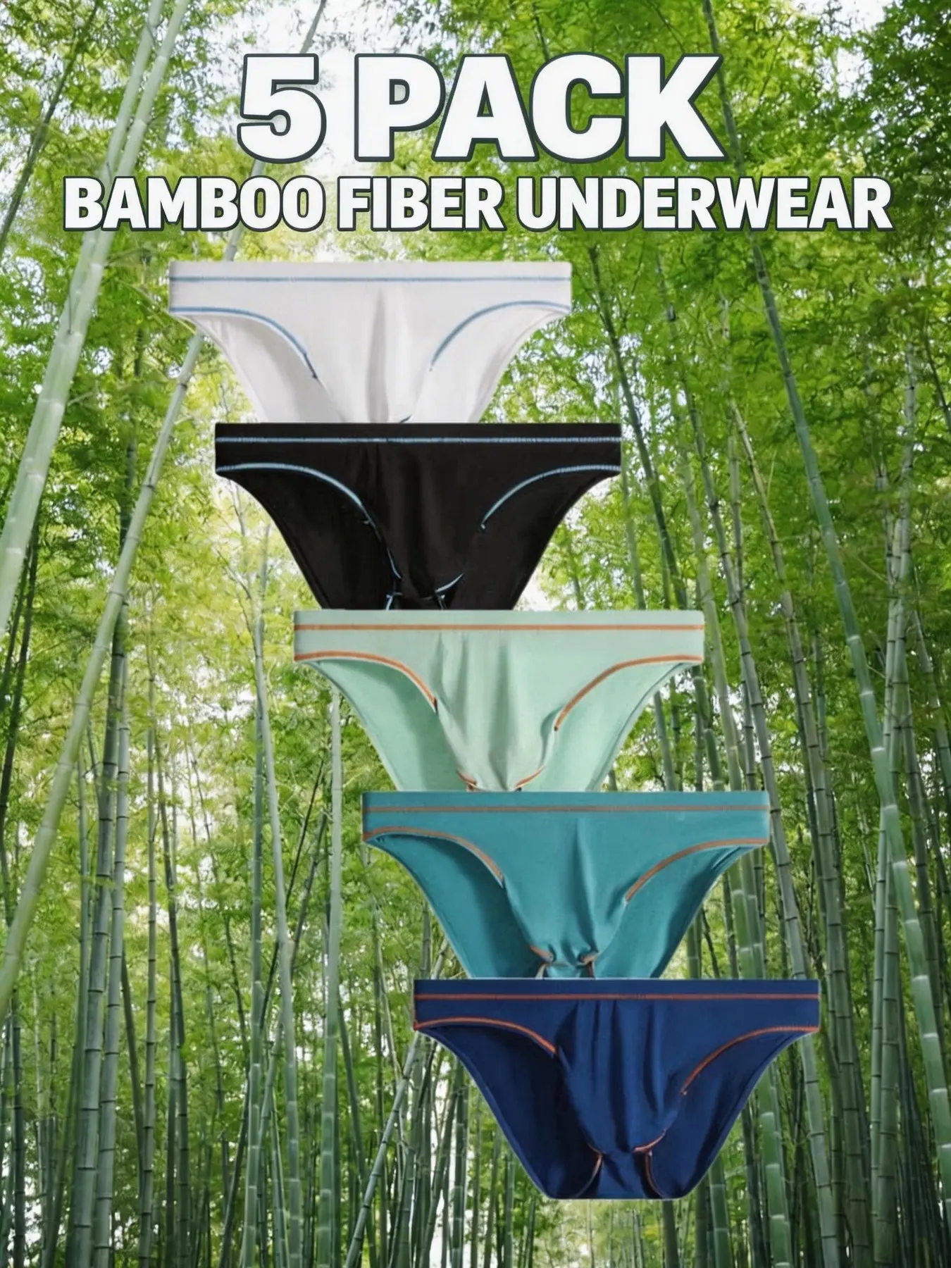 5-Pack Men's Triangle Underwear, Bamboo Fiber, Natural, Breathable Quick-Dry, High Elasticity Stretch, Casual Fashion Slim-Fit, All Seasons Comfort