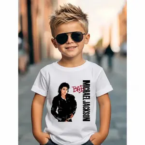 Kids Michael Jackson Tribute Graphic T-Shirt, Cool Summer Casual Tee for Boys & Girls, Fashion Crew Neck Top, Retro Streetwear Kids Clothes, Music Fan Apparel, Birthday Gift, Back to School Outfit