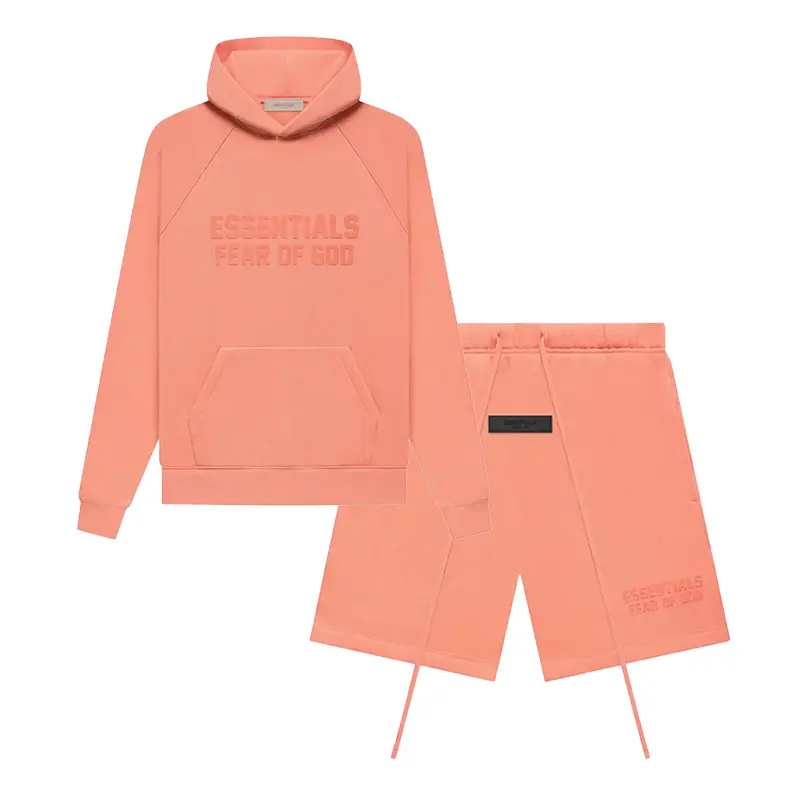 Fear of God Essentials FW22 Men's Sweatshort and Pullover Hoodie 2-Piece Set Coral