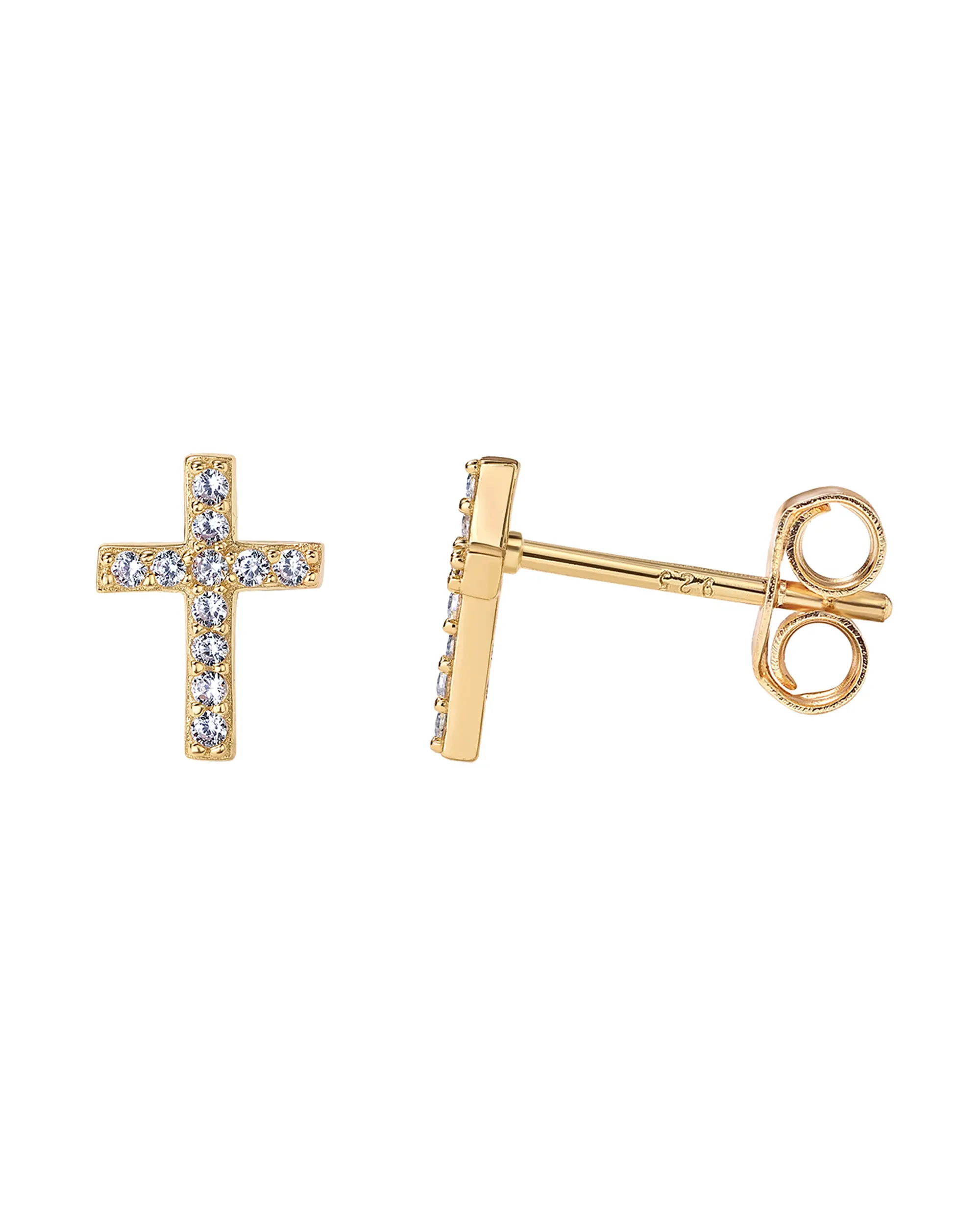 PAVOI 14K Gold Plated 925 Sterling Silver Posts Cross Earrings for Women - Small Religious Faith Cubic Zirconia Cross Studs Huggies Earrings