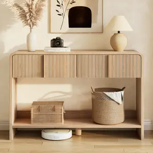 AMERLIFE Fluted Console Table with 2 Drawers and Open Shelf, Modern Entryway Table with Rounded Edges, Wood Sofa Table for Hallway, Foyer, Behind Couch, Living Room