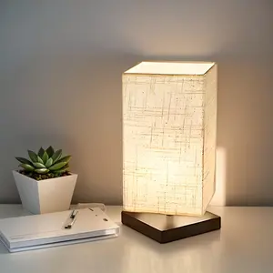 Touch Control Bedside Lamp, Dimmable Nightstand LED Light with Fabric Lampshade, Modern Lamps for Bedroom Living Room Home Decor