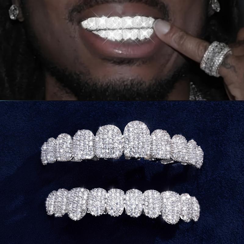 2pcs Hip Hop Cubic Zirconia Teeth Grill, Set Up Sparkling Punk Teeth ...