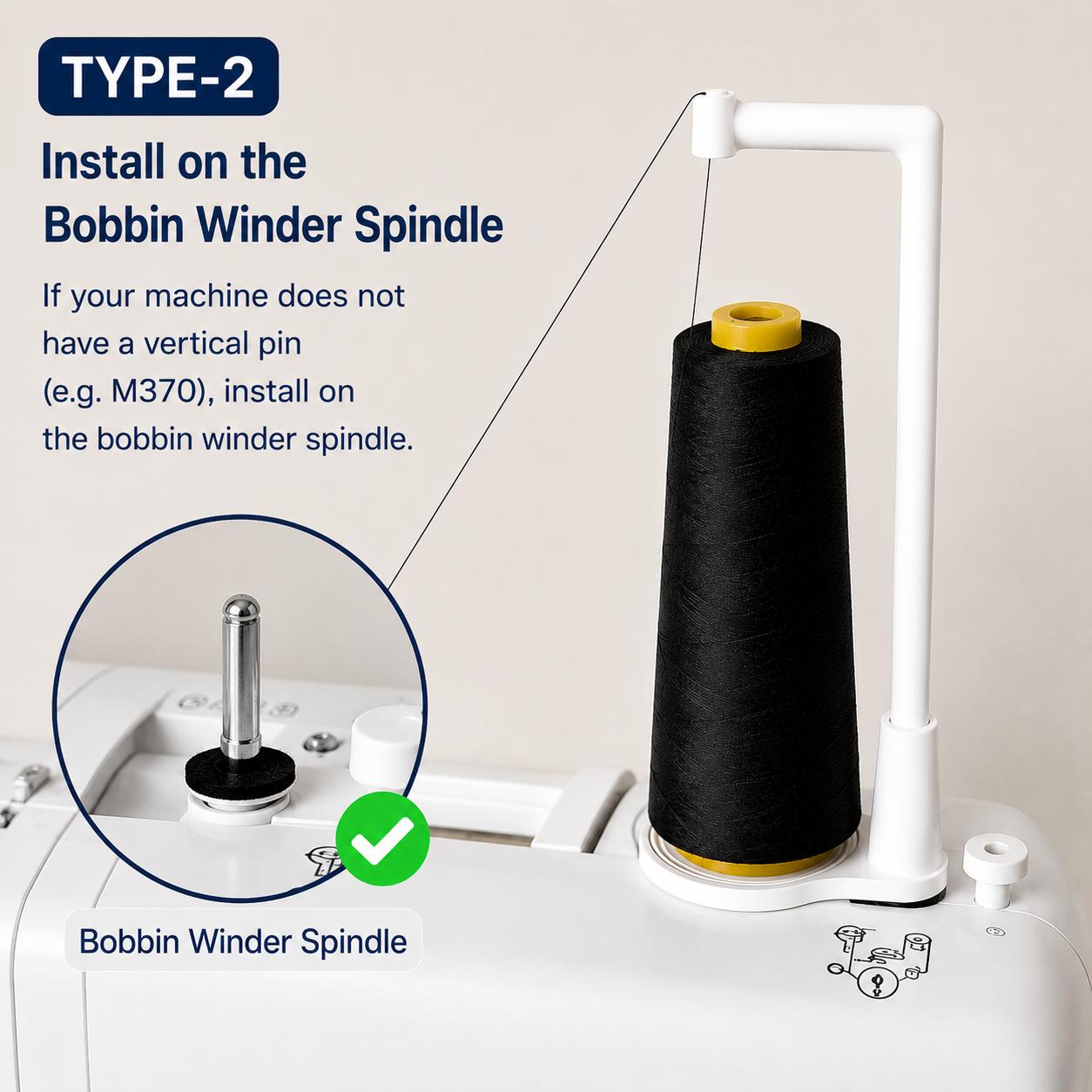 Sewing Machine Thread Stand for Large Cone Thread, Dual Installation Vertical Spool Holder, Anti-Tangle Thread Guide Compatible with Selected Brother & Singer Machines