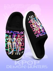 Women's K-po Inspired Design Slippers, Cozy Home Shoes with Anime Print and Stage Style Design, Warm Home Couple Slippers for Indoor & Winter, Soft Comfortable Sole Casual Fashion Footwear for Daily Wear and Gift