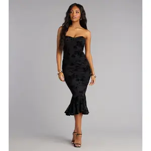 Enchanted Noir Lace Up Midi Dress