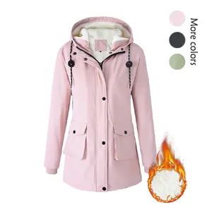 BIGWIG women's autumn and winter thick coat tops, solid color long-sleeved jacket, zipper hooded windproof oversized coat, casual outdoor windbreaker, back drawstring, coat cardigan