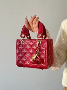 burgundy fashionable mini quilted pendant decorations handbag multifunctional elegant noble lady shoulder bag suitable for women shopping business office and daily use Pu Leather Bag