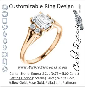 Cubic Zirconia Engagement Ring- The Bianca (Customizable 5-stone Cluster Style with Emerald Cut Center)