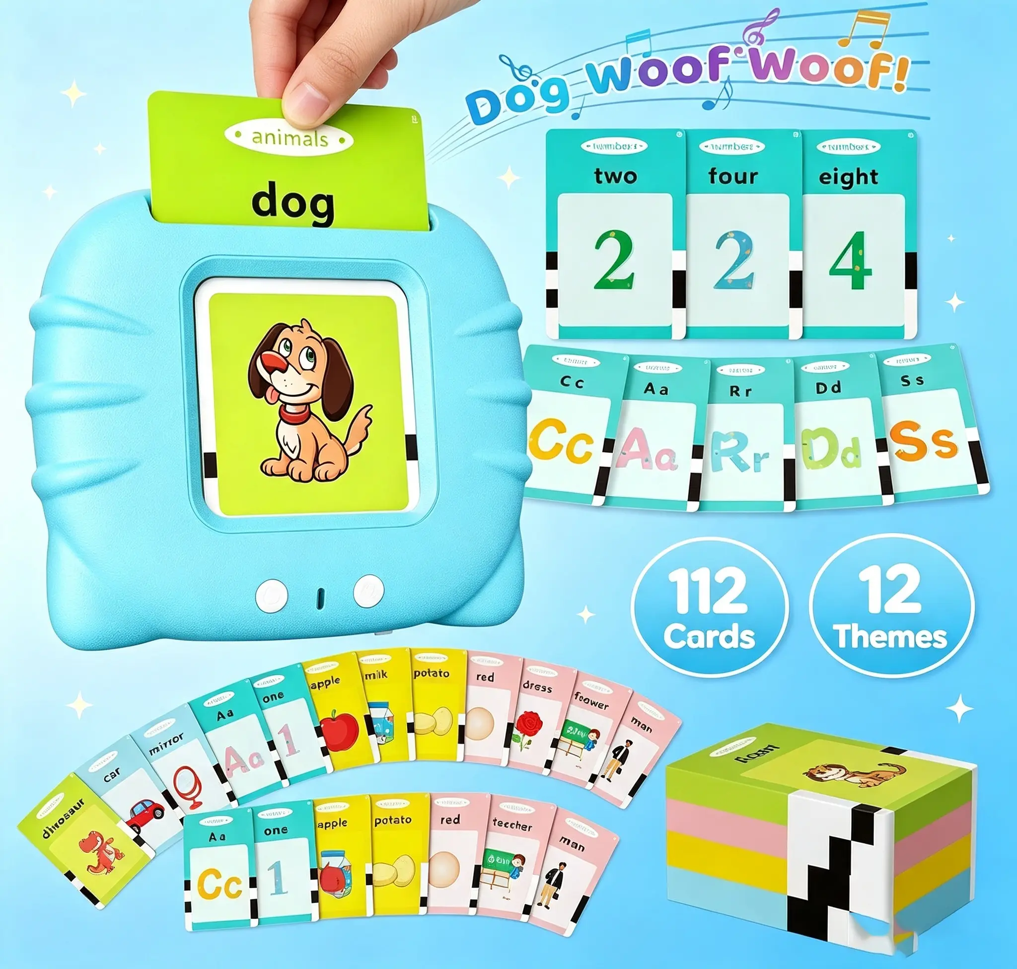 Airbition Talking Flash Cards - Montessori Language Learning Toy for Toddlers Ages 1-4, 224-English Word Sensory Kit, Portable Pocket Speech Therapy Tool, Educational Gift for Birthdays backtoschool