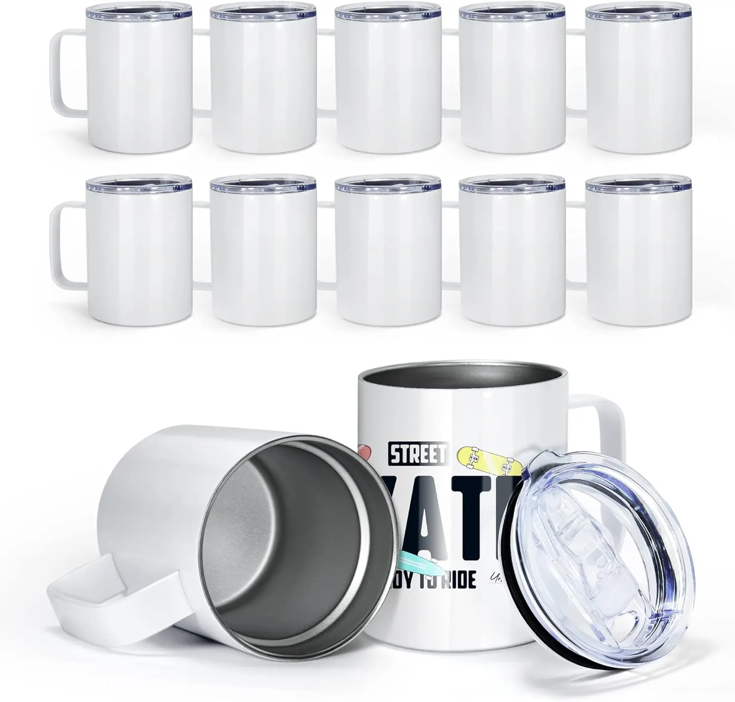 USA 25pcs 10oz Sublimation Stainless Steel Coffee Mug Tumblers Blank with Handle and Lid Double Wall Vacuum Camping Cup for Hot  Cold Drinks Tea