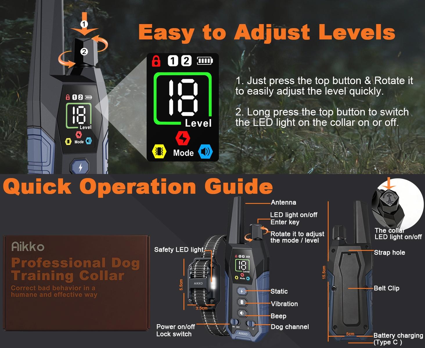 Dog Training Collar with Remote 800M Range, Beep Vibration Safe Shock Waterproof Rechargeable