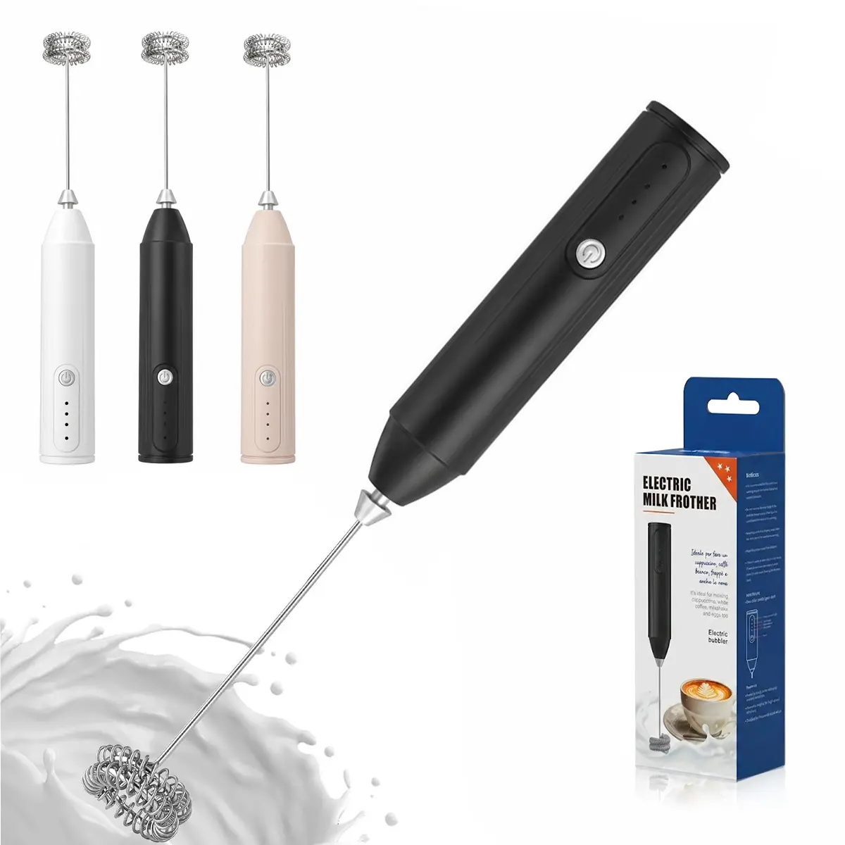 Rechargeable Milk Frother Handheld, Dual Spring Whisk Electric Foam Maker, Detachable Hand Frother Wand Drink Mixer for Milk, Lattes, Cappuccino, Macchiato, Hot Chocolate