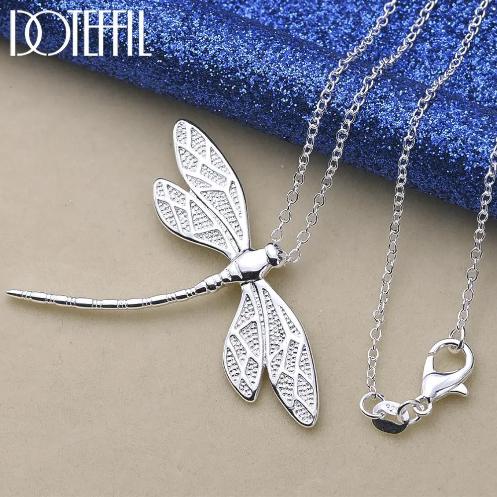 925 Sterling Silver Necklace for Women with a Large Pendant for Chain on a 40-75cm Link Chain, Jewelry for Wedding Party, Custom Pendant, Adjustable Size, Dragonfly Shape, Dragonfly Necklaces, Women Unisex, Elegant, Engagement, Fashion, Long, Shiny Silver
