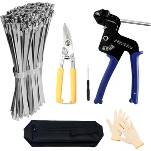 Heavy Steel  Tie Tool:Stainless Steel Zip Tie , Metal Tie Wrap  Kit, Duty Outdoor Adjustable Fastening  Tie Tool Sets with 100 count Self-Locking Metal Steel Zip Ties