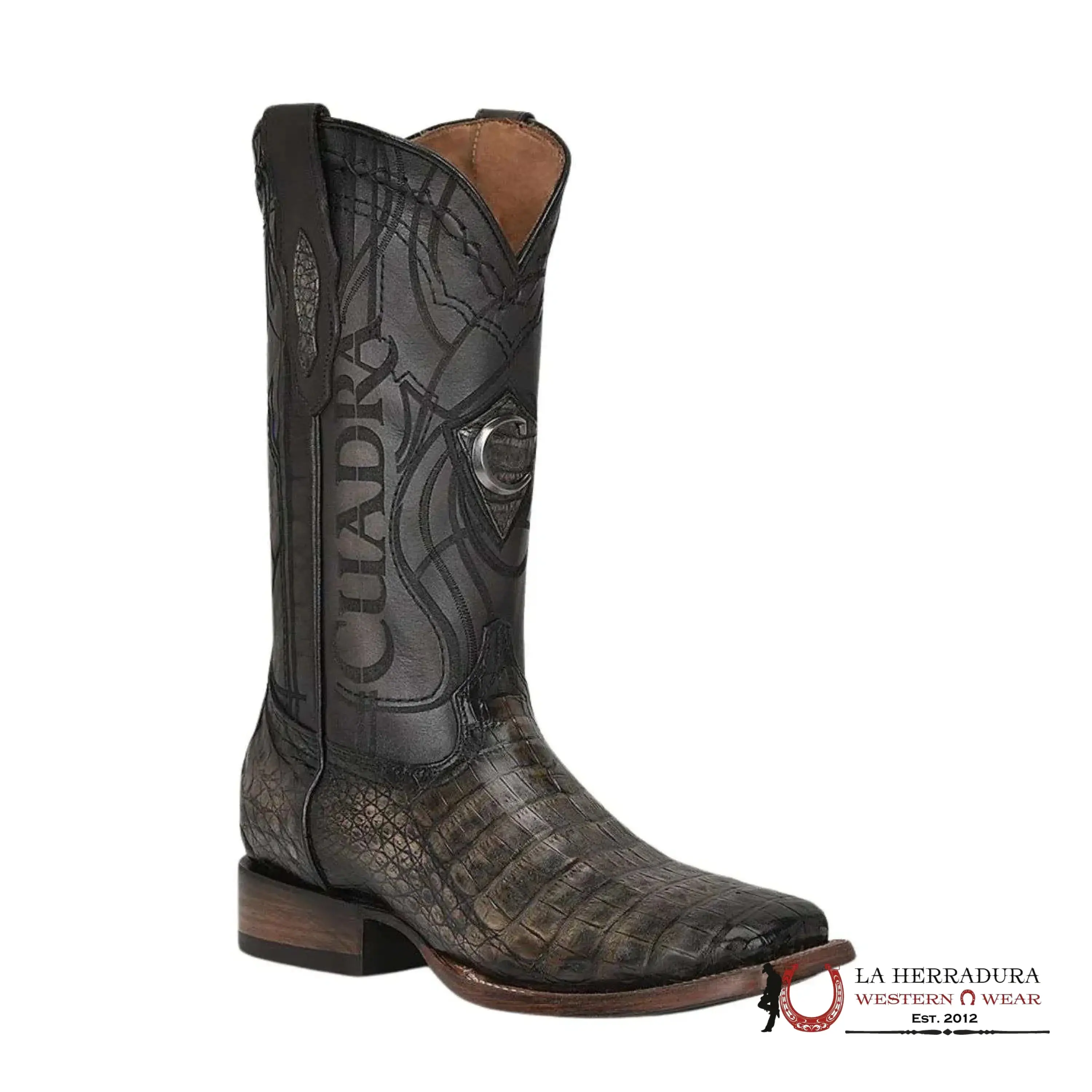 Men's CUADRA Exotic Fuscus Lomo Belly Atlantis Black Sand Embroidery & Laser Square Toe Boot - Shoe, Footwear, Style CU745