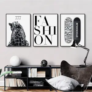 3pcs/set Frameless Black White Animal Cheetah Trendy Art Poster Coquette Room Decor Leopard Funky Painting Canvas Print Minimalis