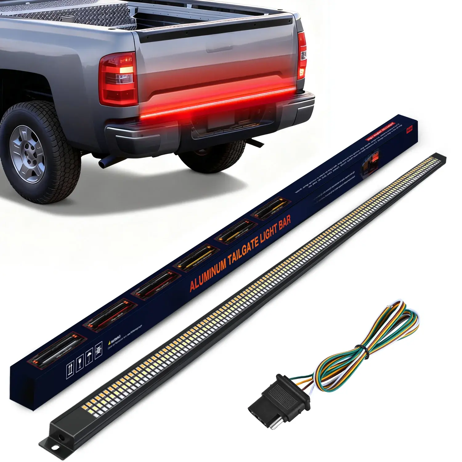 Nilight 60-in Aluminum Frame Triple Row LED Light Bar - 1200 Red & White LEDs, Trailer Light Kit, Peel-and-Stick LED Tailgate Fixture, Multiple Modes for Pickup Trucks, Led Tailgate Lights
