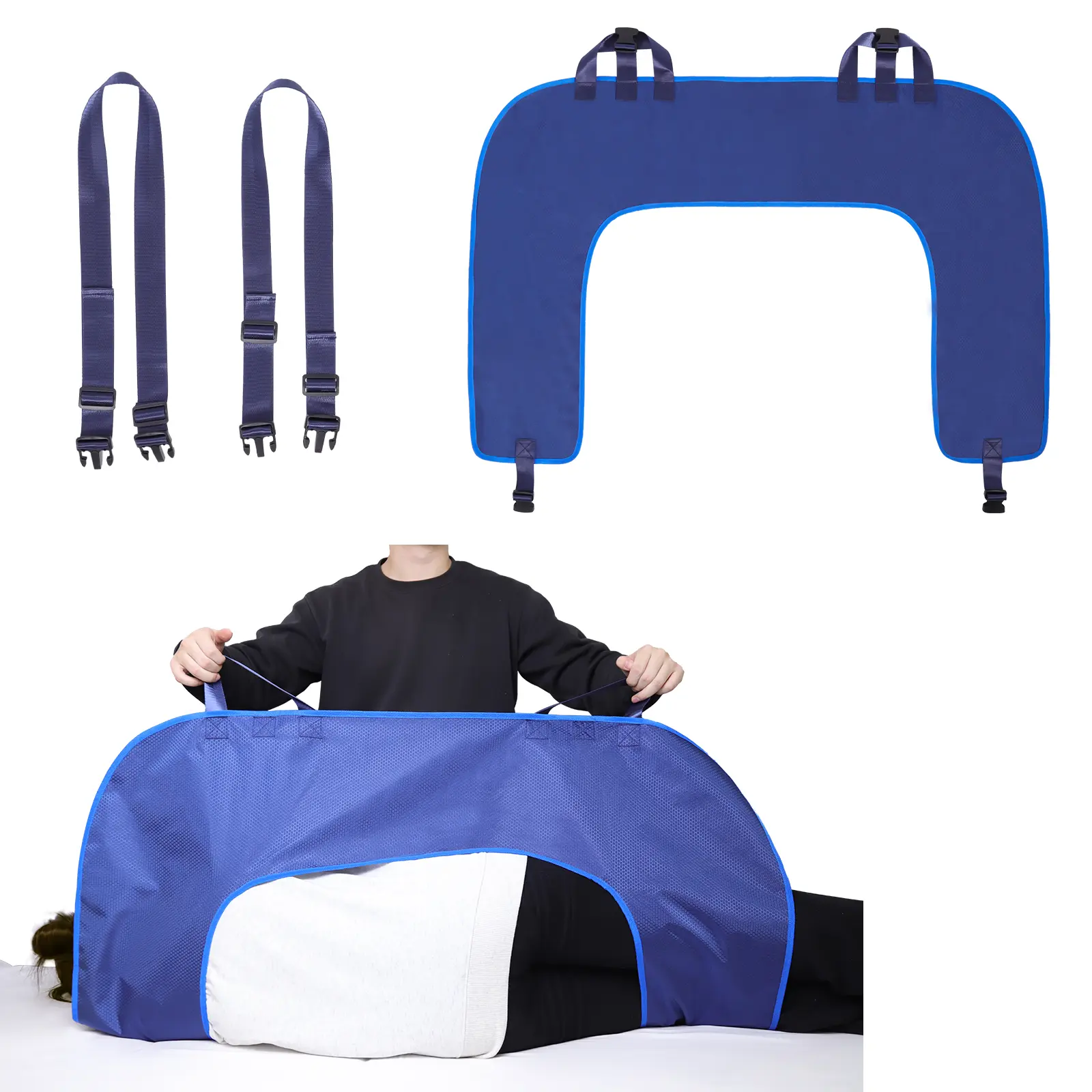 Bed Patient Turning Assist Pad - U-Shaped, Adjustable Fixing Straps, Waterproof Oxford Fabric, Tear-Resistant, Prop 65 Safe Bed Aid for Bedridden Elderly, Post-Surgery, Pregnant Individuals | Simplifies Patient Care