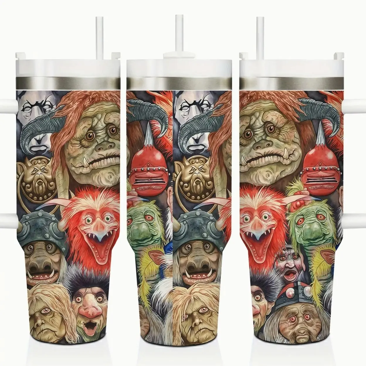 Labyrinth Movie Inspired 40oz Insulated Travel Tumbler Stainless Steel Mug with Handle and Straw Leak Proof Vacuum Thermal Cup Keeps Drinks Hot 12H Cold 24H Fan Gift