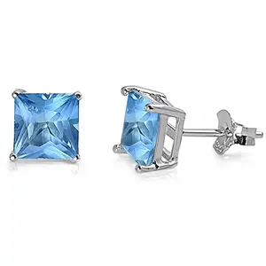 925 Sterling Silver Stud Earrings Aquamarine CZ Princess Cut (5mm)