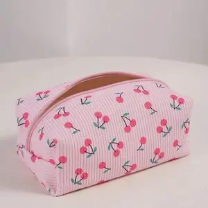 Pink Cherry Zipper Travel Pouch - Compact Design for Travel and Storage - Ideal for On-the-Go Use