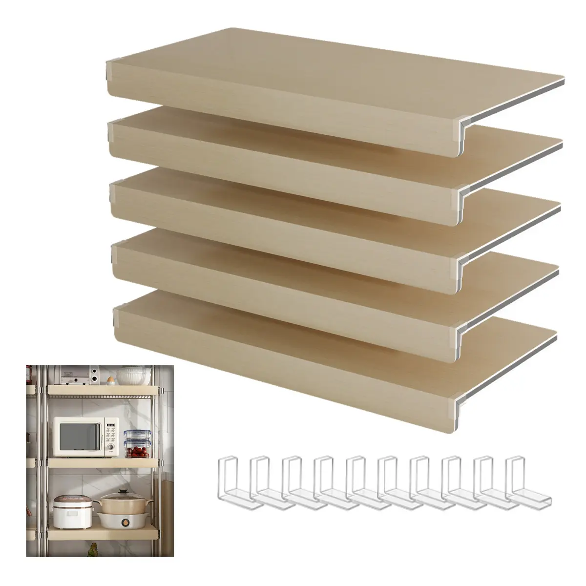 24x12 in Synthetic Oak Wood Grain Foamed PVC Wire Shelf Covers (5-Pack) - Removable Acrylic-Infused Dust Covers with Box, Elegant Modern Decoration for Closet, Kitchen Racks, Cabinet