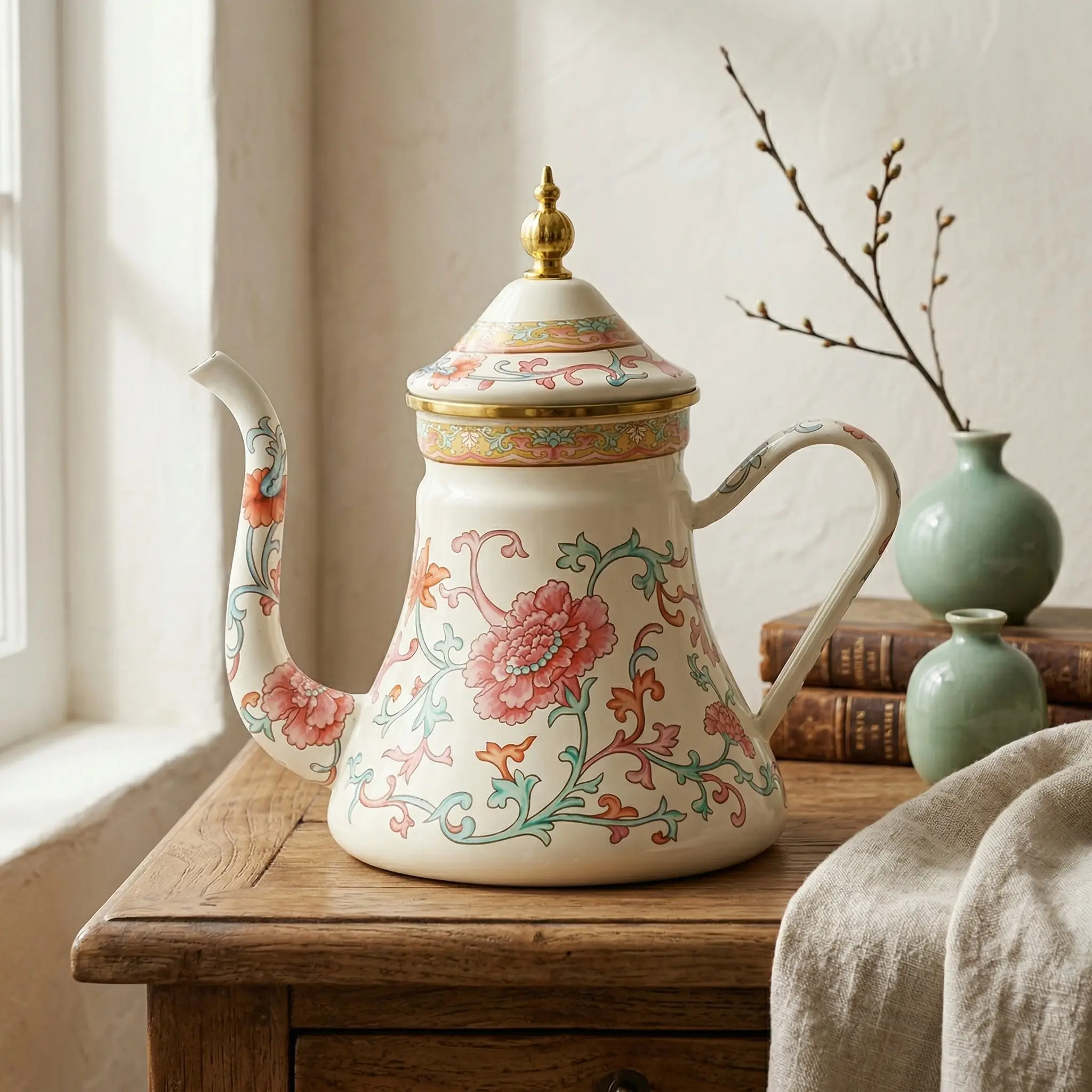 High-Quality Durable Enamel Kettle, Restaurant Afternoon Tea Party, Home, Kitchen, Coffee Pot Water Jug Teapot, Induction Gas Open Flame Universal