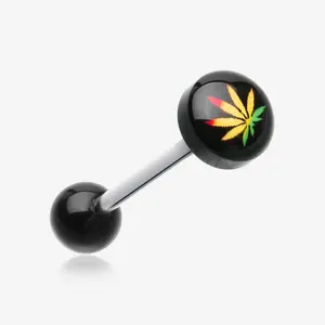 Rasta Pot Leaf Logo Acrylic Barbell Tongue Ring