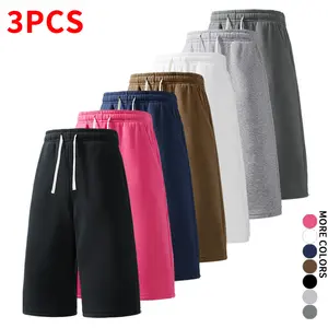 Unisex 3-pack loose 7-inch athletic shorts with elastic waistband and blended fabric Bermuda shorts, fashionable loose street-style shorts, Father’s Day gift