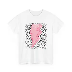 Pink Lightning Bolt Leopard Print Tee | Graphic Shirt, Retro Glam