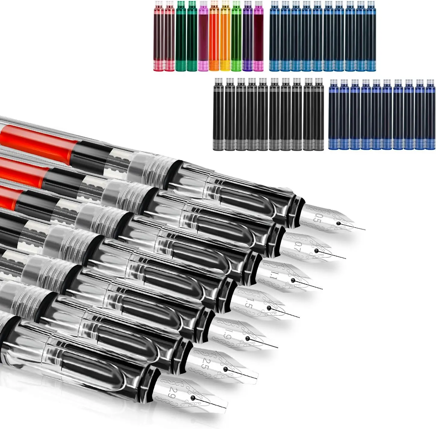 Calligraphy Set, 7 count Fountain Pen with Different Replaceable Nib and 40 Replaceable Ink  in 11 Color for Beginner Writing and Drawing Calligraphy Kit