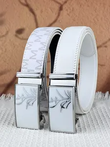 1 piece unisex white belt with geometric elements, featuring a white alloy automatic buckle. 1.38-inch wide, stylish and trendy embossed belt, elegant and casual in design, suitable for daily commuting and as a Valentine's Day gift, Textured Belt