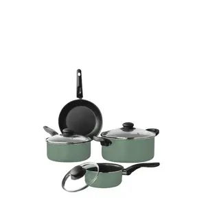 7-Piece Nonstick Cookware Set - Aluminum Pots & Pans, Green Finish, Nonstick Surface, Stylish & Versatile, Includes 7 Pieces