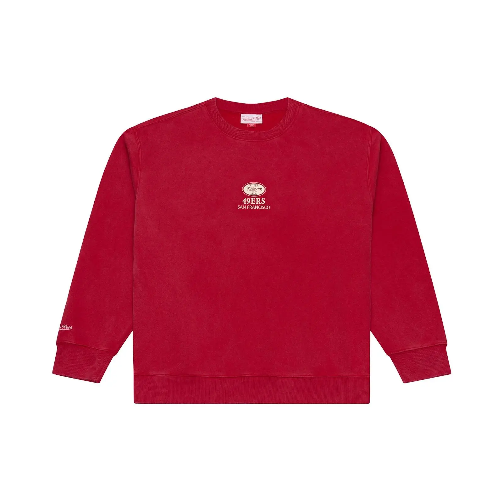 San Francisco 49ers Scarlet Core Essentials Fleece Sweatshirt NFL Throwback Crewneck Vintage Fan Gear Mitchell & Ness