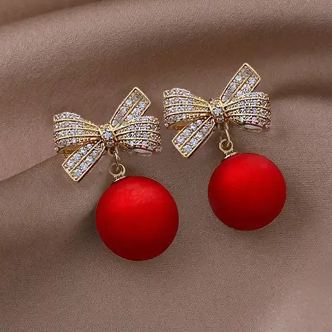 Fashionable Chic Metal Bow & Pearl Drop Earrings, Perfect for Women, Ideal for Christmas & New Year Parties, Stylish Accessory