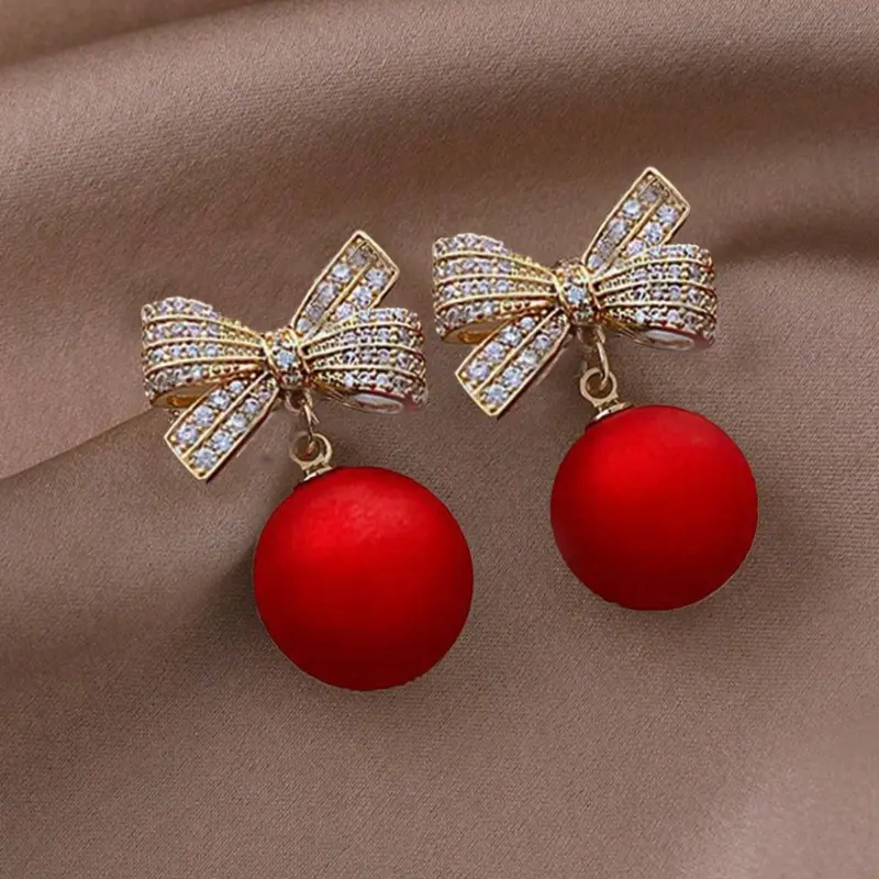 Fashionable Chic Metal Bow & Pearl Drop Earrings, Perfect for Women, Ideal for Christmas & New Year Parties, Stylish Accessory