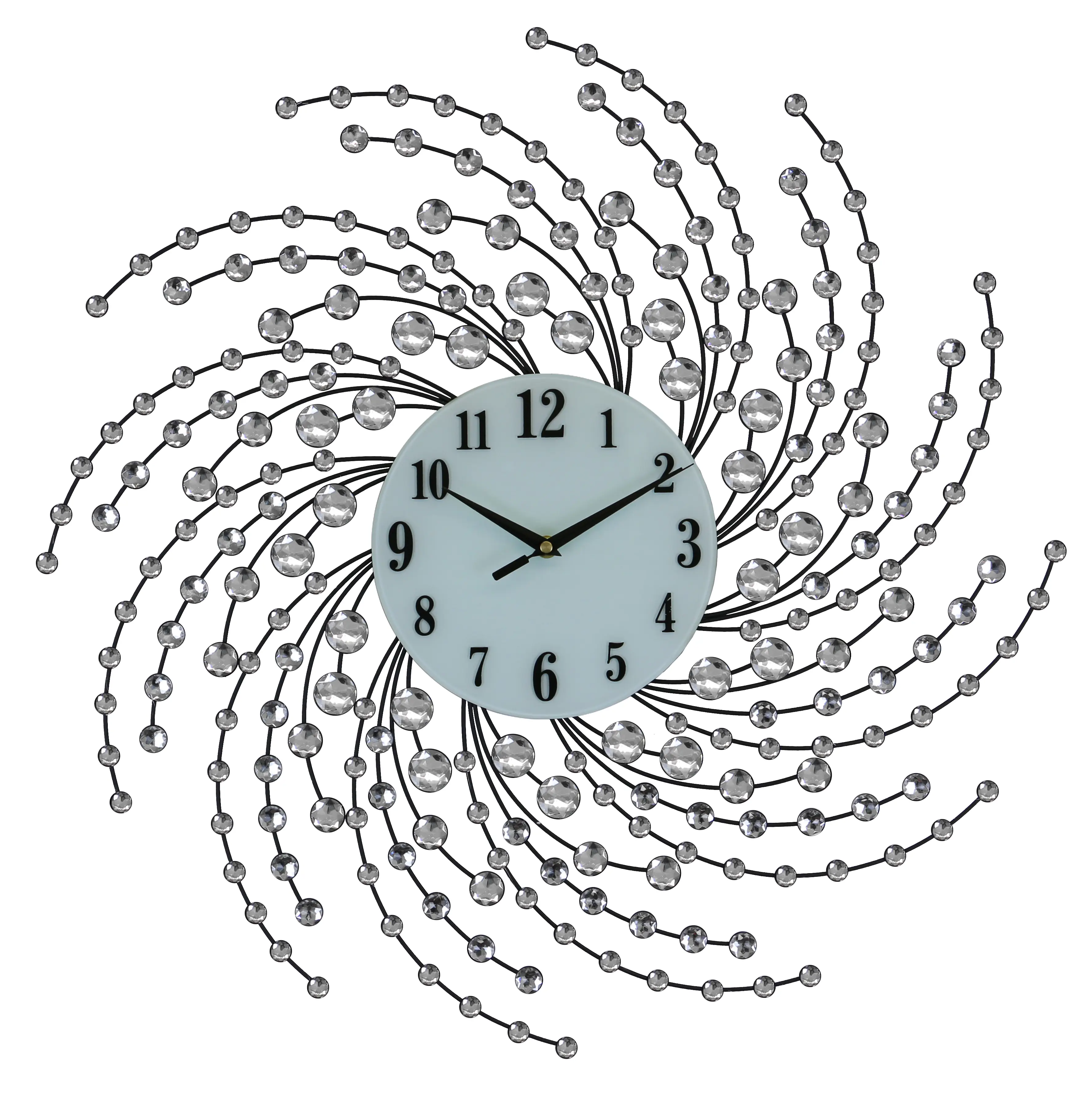 Large Round Wall Clock Openwork Sunburst Starburst Design with Crystal Accents in Bronze Gold