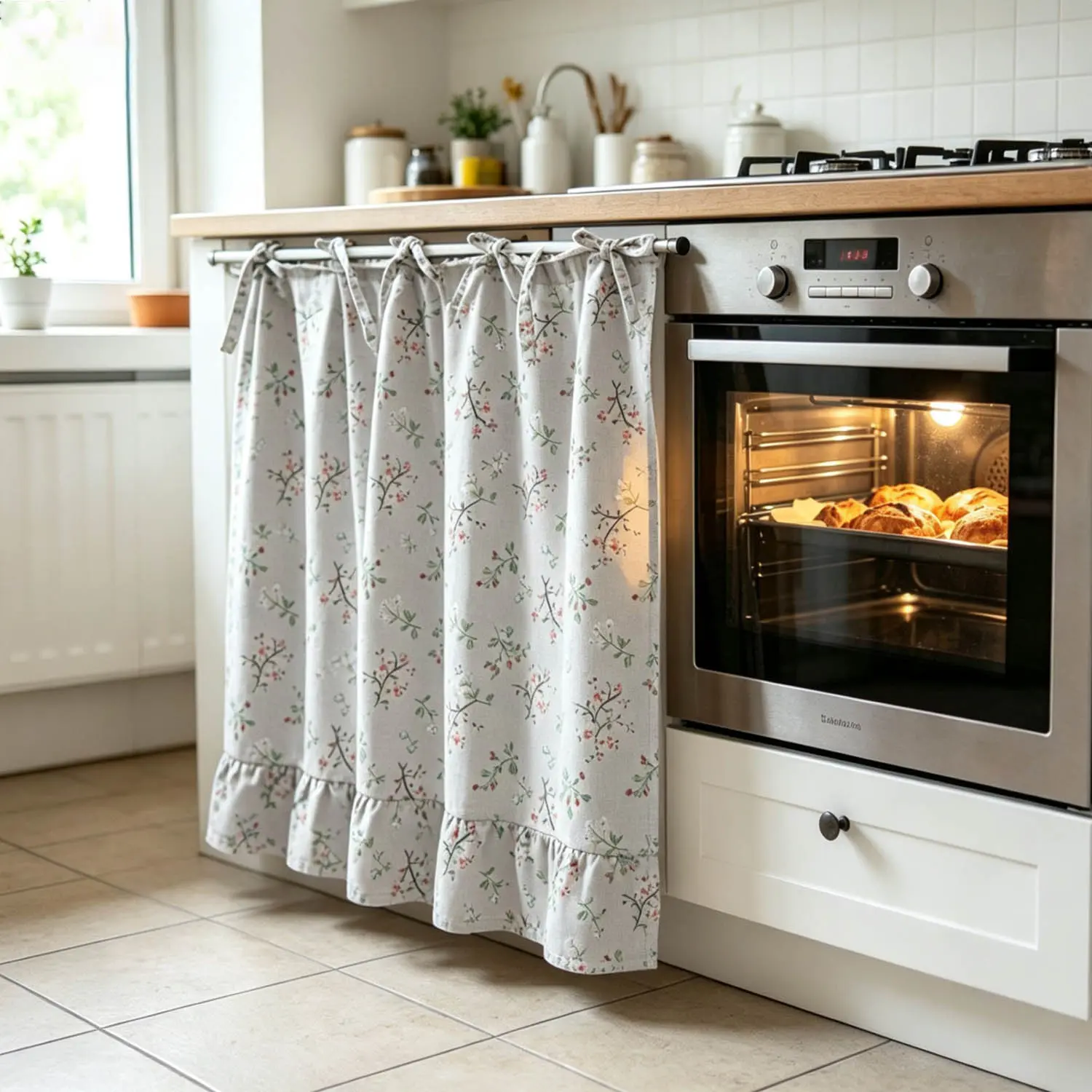 Farmhouse Style Oven And Cabinet Curtain, Grid Pattern With Ruffle Edge, Multi-purpose Decor Cover For Rural Style Home Kitchen Use